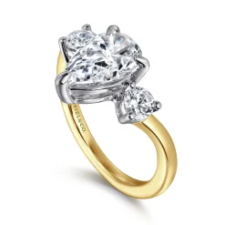 Sale Gabriel & Co. Aidy - 14K Yellow Gold Three Stone Pear Shaped Chevron Engagement Ring