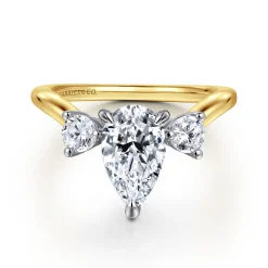Sale Gabriel & Co. Aidy - 14K Yellow Gold Three Stone Pear Shaped Chevron Engagement Ring