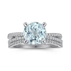 Hot Gabriel & Co. Aisha - 14K White Gold Split Shank Round Aquamarine and Diamond Engagement Ring