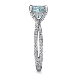 Hot Gabriel & Co. Aisha - 14K White Gold Split Shank Round Aquamarine and Diamond Engagement Ring