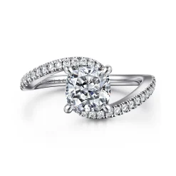 Clearance Gabriel & Co. Aiva - 14K White Gold Bypass Cushion Cut Diamond Engagement Ring