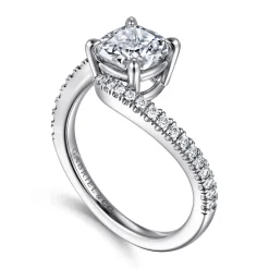 Clearance Gabriel & Co. Aiva - 14K White Gold Bypass Cushion Cut Diamond Engagement Ring