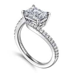 Clearance Gabriel & Co. Aiva - 14K White Gold Bypass Emerald Cut Diamond Engagement Ring