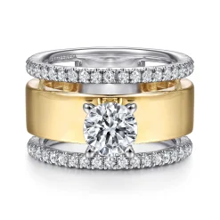 Discount Gabriel & Co. Aiza - 14K White-Yellow Gold Round Diamond Engagement Ring