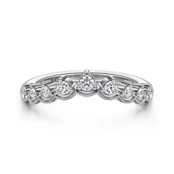 New Gabriel & Co. Akili - Vintage Inspired 14K White Gold Curved Diamond Anniversary Band - 0.23 ct