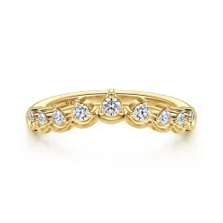 New Gabriel & Co. Akili - Vintage Inspired 14K Yellow Gold Curved Diamond Anniversary Band - 0.2 ct