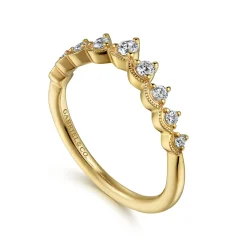 New Gabriel & Co. Akili - Vintage Inspired 14K Yellow Gold Curved Diamond Anniversary Band - 0.2 ct