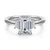 New Gabriel & Co. Alaminos - 14K White Gold Emerald Cut Three Stone Diamond Engagement Ring