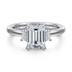 New Gabriel & Co. Alaminos - 14K White Gold Emerald Cut Three Stone Diamond Engagement Ring