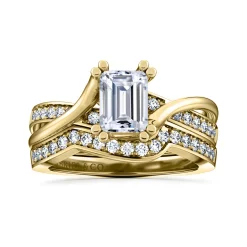 Sale Gabriel & Co. Aleesa - 14K Yellow Gold Twisted Emerald Cut Diamond Engagement Ring