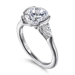 Discount Gabriel & Co. Alesandra - 14K White Gold Half Bezel Round Three Stone Diamond Engagement Ring