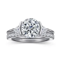 Discount Gabriel & Co. Alesandra - 14K White Gold Half Bezel Round Three Stone Diamond Engagement Ring