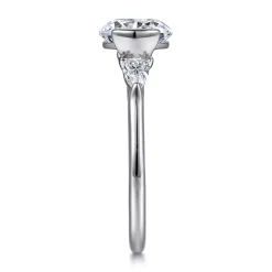 Discount Gabriel & Co. Alesandra - 14K White Gold Half Bezel Round Three Stone Diamond Engagement Ring