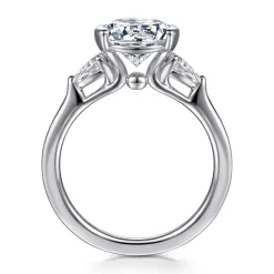 Discount Gabriel & Co. Alesandra - 14K White Gold Half Bezel Round Three Stone Diamond Engagement Ring