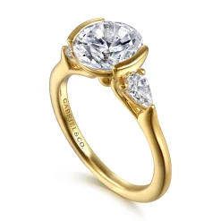 Best Gabriel & Co. Alesandra - 14K Yellow Gold Half Bezel Three Stone Round Diamond Engagement Ring