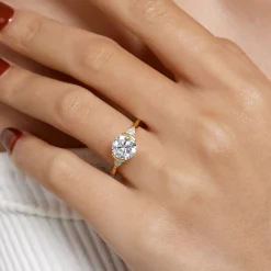 Best Gabriel & Co. Alesandra - 14K Yellow Gold Half Bezel Three Stone Round Diamond Engagement Ring