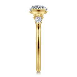 Sale Gabriel & Co. Alesandra - 14K Yellow Gold Half Bezel Round Three Stone Diamond Engagement Ring