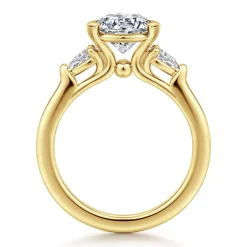 Sale Gabriel & Co. Alesandra - 14K Yellow Gold Half Bezel Round Three Stone Diamond Engagement Ring