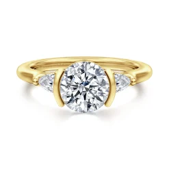 Sale Gabriel & Co. Alesandra - 14K Yellow Gold Half Bezel Round Three Stone Diamond Engagement Ring