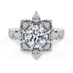 Outlet Gabriel & Co. Alexandria - 14K White Gold Floral Halo Round Diamond Engagement Ring