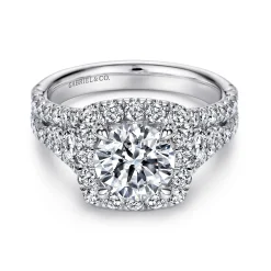 Hot Gabriel & Co. Alexia - 14K White Gold Round Halo Diamond Engagement Ring