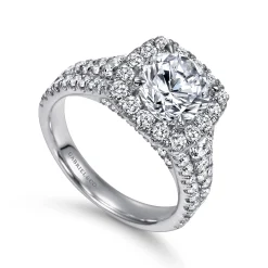 Hot Gabriel & Co. Alexia - 14K White Gold Round Halo Diamond Engagement Ring
