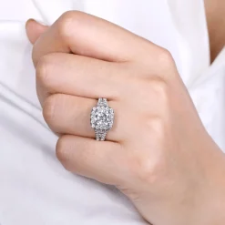 Hot Gabriel & Co. Alexia - 14K White Gold Round Halo Diamond Engagement Ring