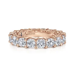 Discount Gabriel & Co. Alexi - 14K Rose Gold Cushion Cut Shared Prong Diamond Eternity Band - 4.5 ct
