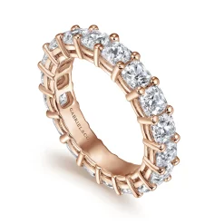 Discount Gabriel & Co. Alexi - 14K Rose Gold Cushion Cut Shared Prong Diamond Eternity Band - 4.5 ct
