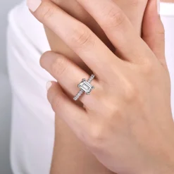 Gabriel & Co. Alina - 14K White Gold Hidden Halo Emerald Cut Diamond Engagement Ring