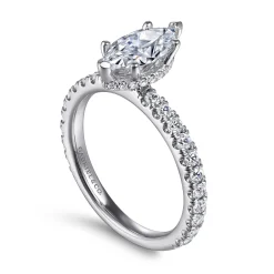 New Gabriel & Co. Alina - 14K White Gold Hidden Halo Marquise Shape Diamond Engagement Ring