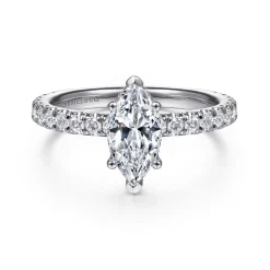 New Gabriel & Co. Alina - 14K White Gold Hidden Halo Marquise Shape Diamond Engagement Ring