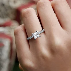 Discount Gabriel & Co. Alina - 14K White Gold Princess Hidden Halo Diamond Engagement Ring