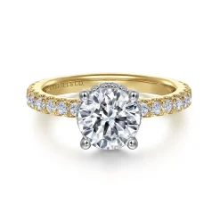 Clearance Gabriel & Co. Alina - 14K White-Yellow Gold Hidden Halo Round Diamond Engagement Ring