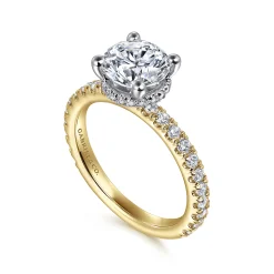 Clearance Gabriel & Co. Alina - 14K White-Yellow Gold Hidden Halo Round Diamond Engagement Ring