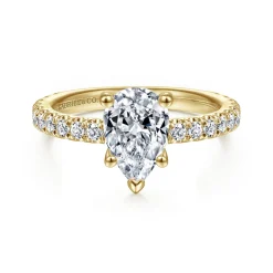 Clearance Gabriel & Co. Alina - 14K Yellow Gold Hidden Halo Pear Shape Diamond Engagement Ring