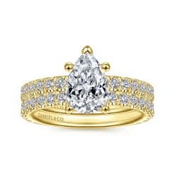 Clearance Gabriel & Co. Alina - 14K Yellow Gold Hidden Halo Pear Shape Diamond Engagement Ring