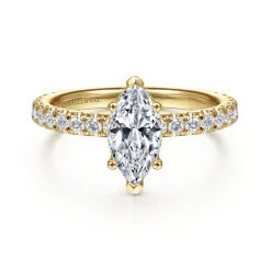 New Gabriel & Co. Alina - 14K Yellow Gold Hidden Halo Marquise Shape Diamond Engagement Ring