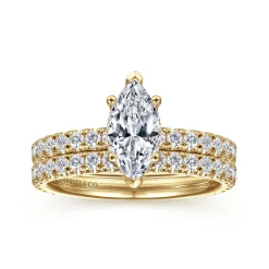 New Gabriel & Co. Alina - 14K Yellow Gold Hidden Halo Marquise Shape Diamond Engagement Ring