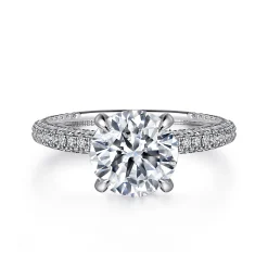 Best Gabriel & Co. Alinna - 14K White Gold Round Pave Diamond Engagement Ring