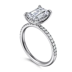 New Gabriel & Co. Allison - 14K White Gold Emerald Cut Hidden Halo Diamond Engagement Ring
