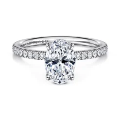 New Gabriel & Co. Allison - 14K White Gold Oval Hidden Halo Diamond Engagement Ring