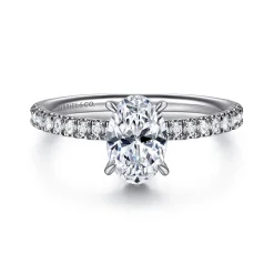 New Gabriel & Co. Allison - 14K White Gold Oval Hidden Halo Diamond and Engagement Ring