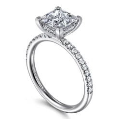 Hot Gabriel & Co. Allison - 14K White Gold Princess Hidden Halo Diamond Engagement Ring