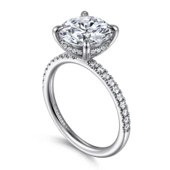 New Gabriel & Co. Allison - 14K White Gold Round Hidden Halo Diamond and Engagement Ring