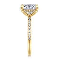 Clearance Gabriel & Co. Allison - 14K Yellow Gold Elongated Cushion Hidden Halo Diamond and Engagement Ring