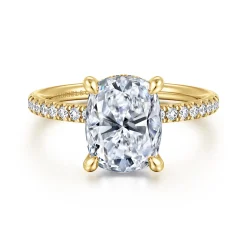 Clearance Gabriel & Co. Allison - 14K Yellow Gold Elongated Cushion Hidden Halo Diamond and Engagement Ring