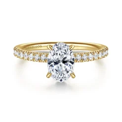 New Gabriel & Co. Allison - 14K Yellow Gold Oval Hidden Halo Diamond and Engagement Ring