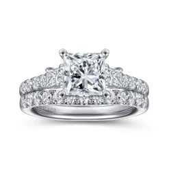 Clearance Gabriel & Co. Alta - 14K White Gold Princess Cut Three Stone Diamond Engagement Ring