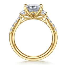 New Gabriel & Co. Alta - 14K Yellow Gold Princess Cut Three Stone Diamond Engagement Ring